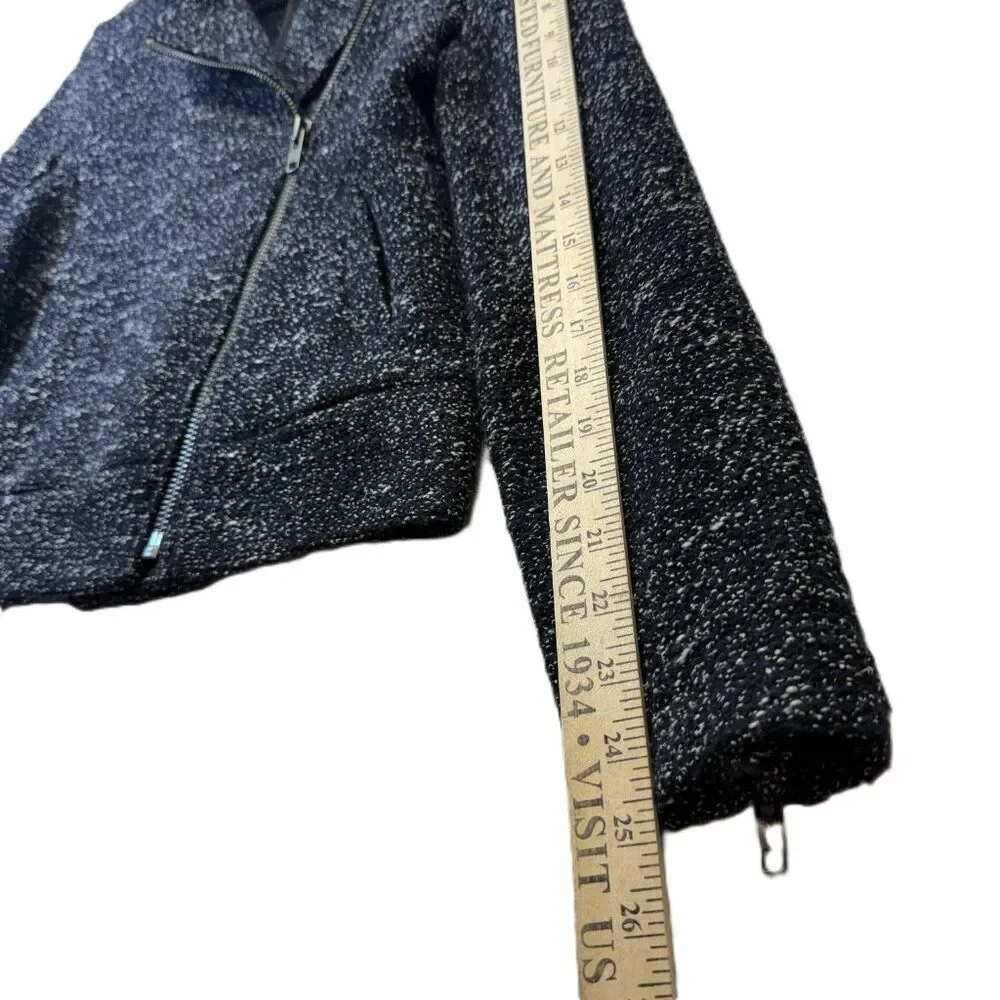 J.Crew Navy Speckled Knit Moto Jacket Asymmetrical Zip Wool Blend Size 4 Casual